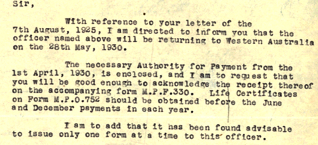 William returning to Australia 1930